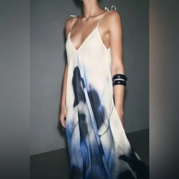 NET ZARA 100% RAMIE PRINT DRESS ZW COLLECTION - Picture 5 of 15